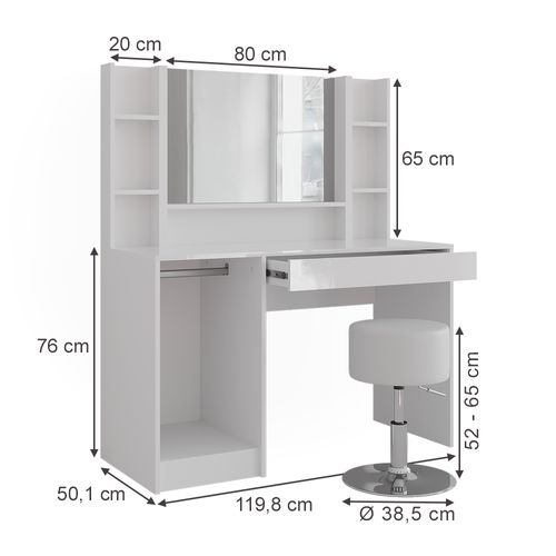 Coiffeuse Sherry 57592 Blanc/blanc Brillant 119.8cm 5 Parties