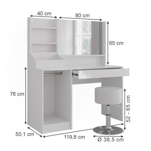 Coiffeuse Sherry 57596 Blanc/blanc Brillant 119.8cm 4 Parties