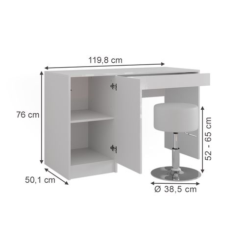 Coiffeuse Sherry 57612 Blanc/blanc Brillant 119.8cm Avec Tabouret
