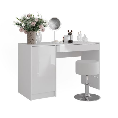 Coiffeuse Sherry 57612 Blanc/blanc Brillant 119.8cm Avec Tabouret