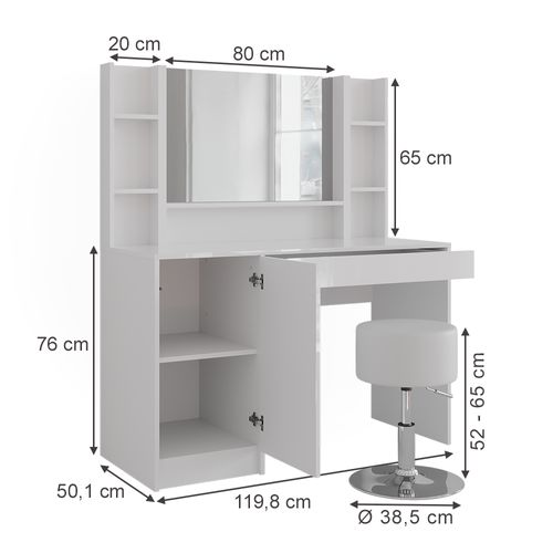 Coiffeuse Sherry 57616 Blanc/blanc Brillant 119.8cm 5 Parties