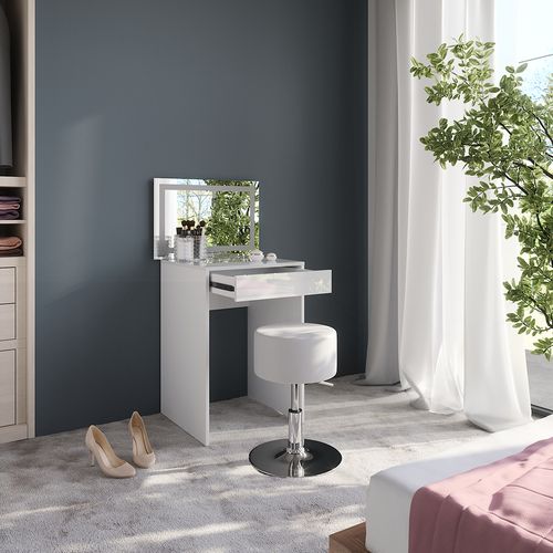 Coiffeuse Sherry 57673 Blanc/blanc Brillant 51.4cm Avec Miroir LED Et Tabouret