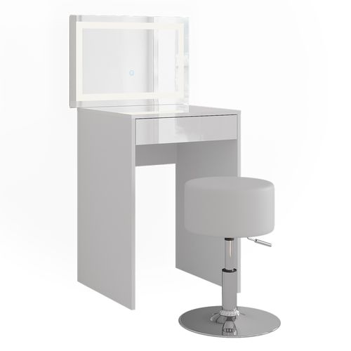 Coiffeuse Sherry 57673 Blanc/blanc Brillant 51.4cm Avec Miroir LED Et Tabouret