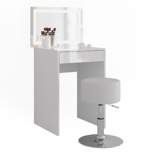 Coiffeuse Sherry 57673 Blanc/blanc Brillant 51.4cm Avec Miroir LED Et Tabouret