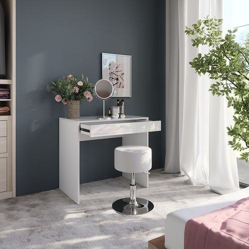 Coiffeuse Sherry 57676 Blanc/blanc Brillant 81.4cm Avec Tabouret