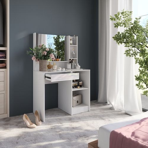 Coiffeuse Sherry 57686 Blanc/blanc Brillant 89.8cm 3 Pièces