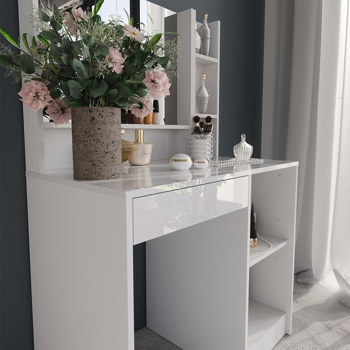 Coiffeuse Sherry 57686 Blanc/blanc Brillant 89.8cm 3 Pièces