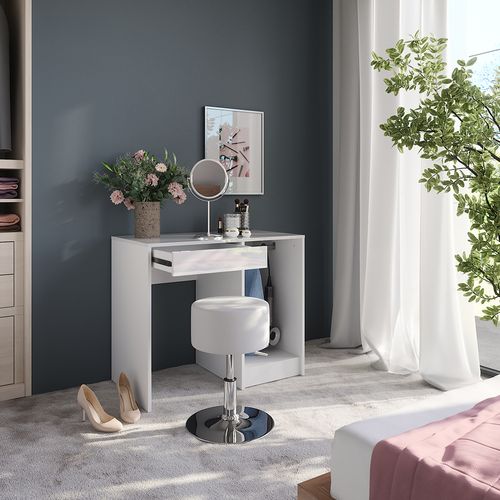 Coiffeuse Sherry 57688 Blanc/blanc Brillant 89.8cm Avec Tabouret