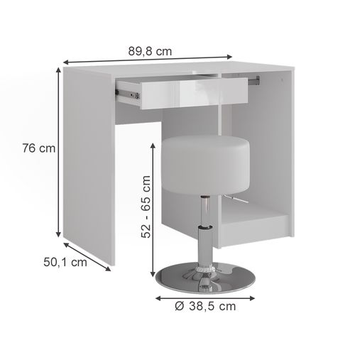 Coiffeuse Sherry 57688 Blanc/blanc Brillant 89.8cm Avec Tabouret