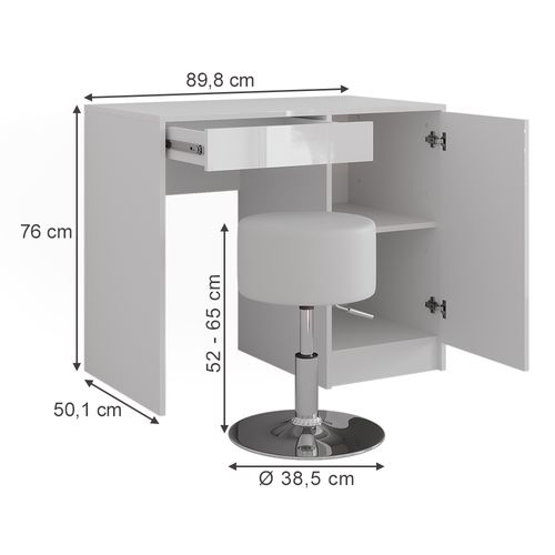 Coiffeuse Sherry 57704 Blanc/blanc Brillant 89.8cm Avec Tabouret