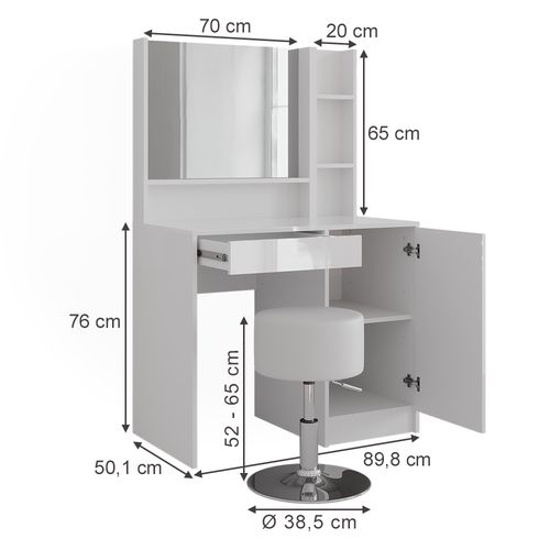 Coiffeuse Sherry 57708 Blanc/blanc Brillant 89.8cm 4 Pièces