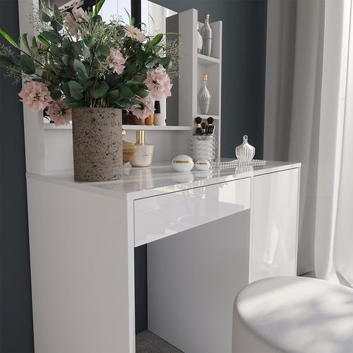 Coiffeuse Sherry 57708 Blanc/blanc Brillant 89.8cm 4 Pièces