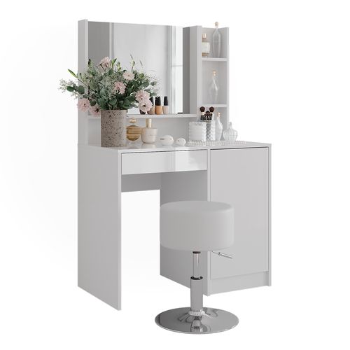 Coiffeuse Sherry 57708 Blanc/blanc Brillant 89.8cm 4 Pièces