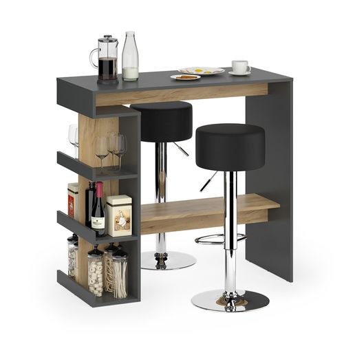 Set De Table De Bar Dana 57743 Anthracite/chêne Doré 108x50cm Avec 2 Tabourets De Bar