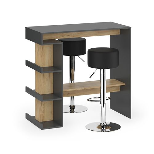 Set De Table De Bar Dana 57743 Anthracite/chêne Doré 108x50cm Avec 2 Tabourets De Bar