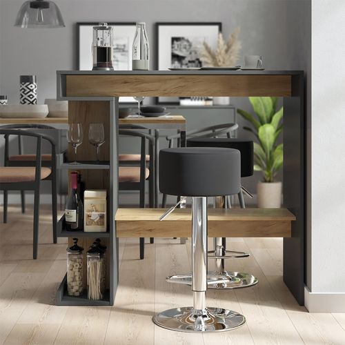 Set De Table De Bar Dana 57743 Anthracite/chêne Doré 108x50cm Avec 2 Tabourets De Bar