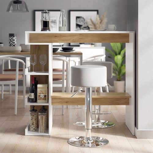 Set De Table De Bar Dana 57744 Chêne Blanc/force De Lor 108x50cm Avec 2 Tabourets De Bar