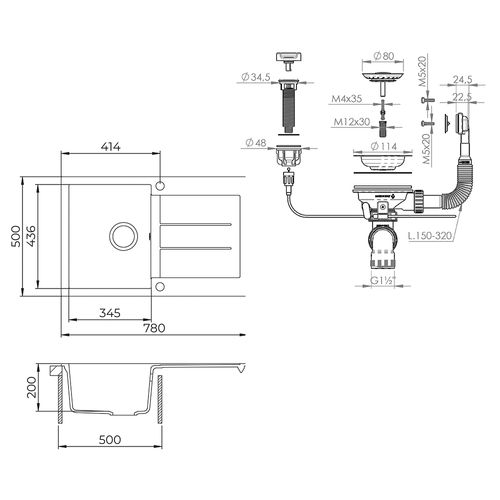 Evier Kapstadt 57773 Noir 78x50cm