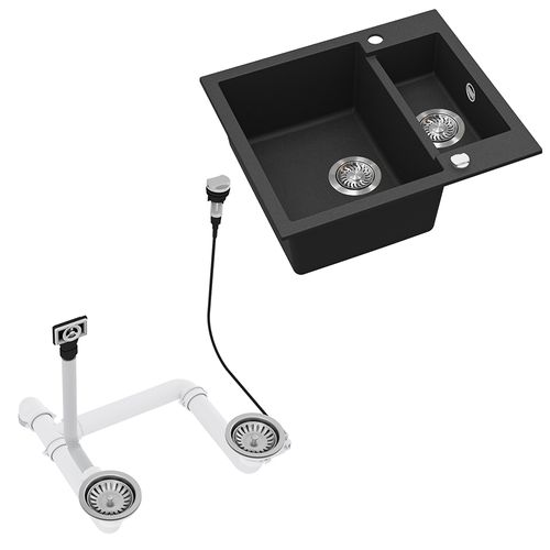 Evier Prag 57778 Noir 58x50cm Avec 2 Éviers