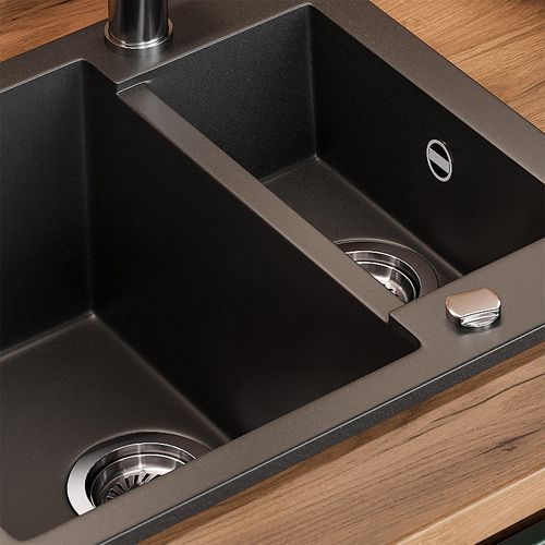 Evier Prag 57778 Noir 58x50cm Avec 2 Éviers