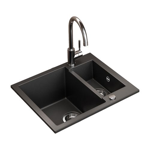 Evier Prag 57778 Noir 58x50cm Avec 2 Éviers