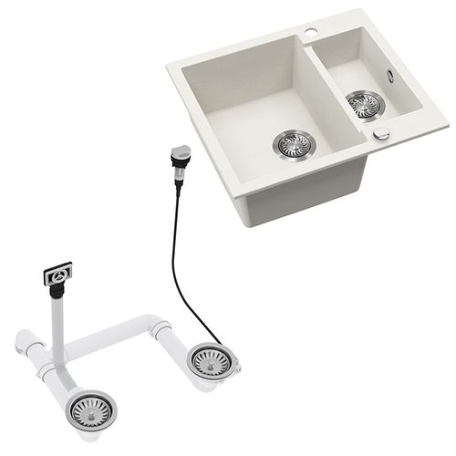 Evier Prag 57779 Blanc 58x50cm Avec 2 Éviers