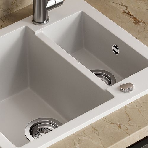 Evier Prag 57779 Blanc 58x50cm Avec 2 Éviers