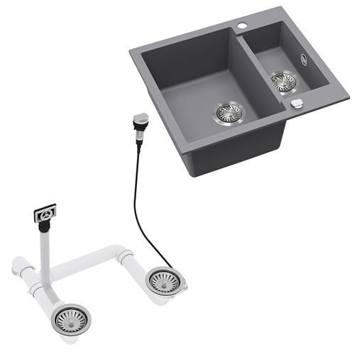 Evier Prag 57780 Gris 58x50cm Avec 2 Éviers