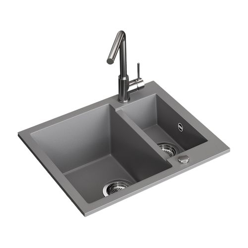 Evier Prag 57780 Gris 58x50cm Avec 2 Éviers