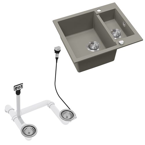 Evier Prag 57782 Béton 58x50cm Avec 2 Éviers