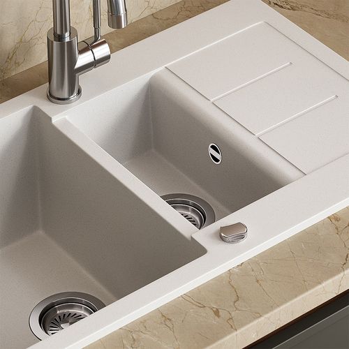 Evier Seattle 57784 Blanc 80x50cm Avec 2 Éviers Et Espace De Séchage