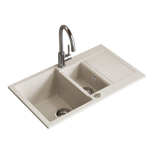 Evier Seattle 57784 Blanc 80x50cm Avec 2 Éviers Et Espace De Séchage