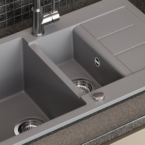Evier Seattle 57785 Gris 80x50cm Avec 2 Éviers Et Espace De Séchage