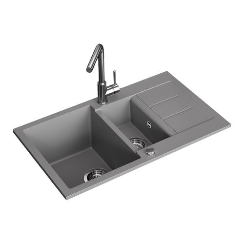 Evier Seattle 57785 Gris 80x50cm Avec 2 Éviers Et Espace De Séchage