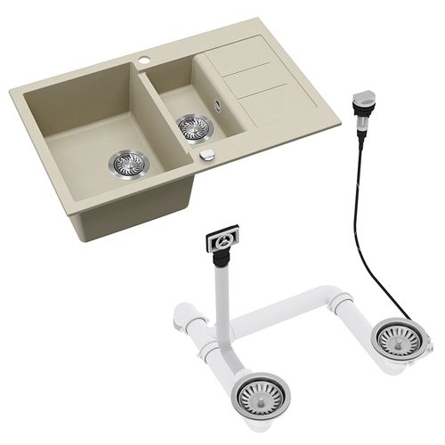 Evier Seattle 57786 Beige 80x50cm Avec 2 Éviers Et Espace De Séchage