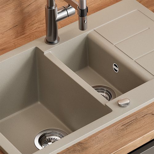 Evier Seattle 57786 Beige 80x50cm Avec 2 Éviers Et Espace De Séchage