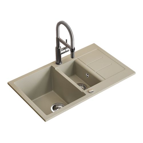 Evier Seattle 57786 Beige 80x50cm Avec 2 Éviers Et Espace De Séchage