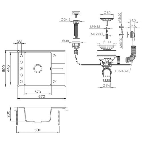 Evier Osaka 57790 Gris 67x50cm
