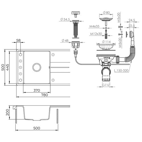 Evier Kyoto 57797 Béton 78x50cm