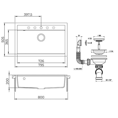 Evier Sydney 57802 Béton 80x51cm