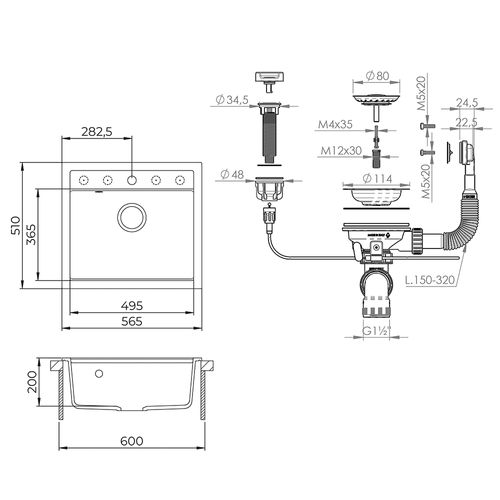 Evier Paris 57811 Gris 57x51cm