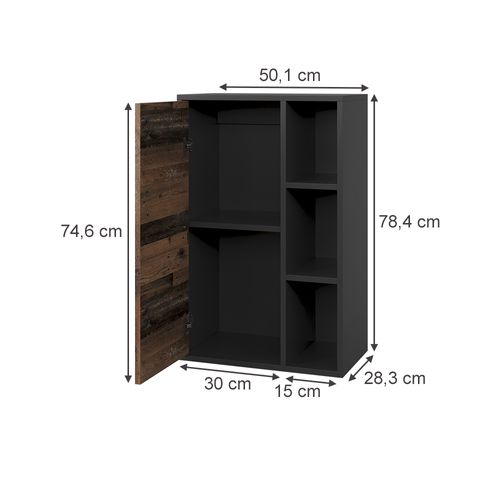 Etagère Berno 57815 Noir/ancien Style 50.1x78.4cm Avec 2 Compartiments Fermés