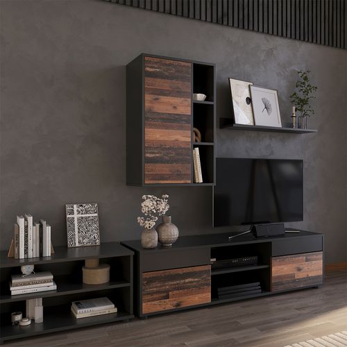 Etagère Berno 57815 Noir/ancien Style 50.1x78.4cm Avec 2 Compartiments Fermés