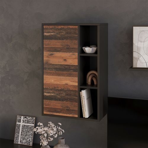 Etagère Berno 57815 Noir/ancien Style 50.1x78.4cm Avec 2 Compartiments Fermés