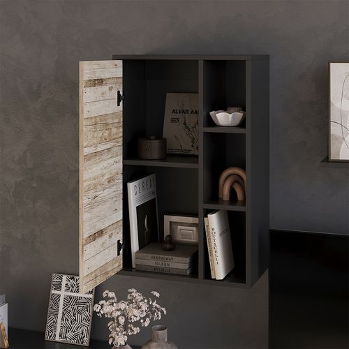 Etagère Berno 57816 Noir/chêne Sable 50.1x78.4cm Avec 2 Compartiments Fermés