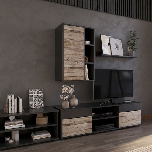 Etagère Berno 57816 Noir/chêne Sable 50.1x78.4cm Avec 2 Compartiments Fermés