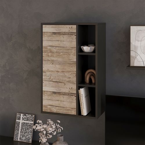 Etagère Berno 57816 Noir/chêne Sable 50.1x78.4cm Avec 2 Compartiments Fermés