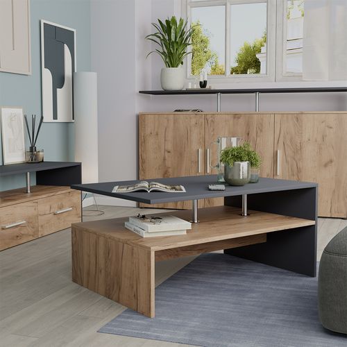 Table Basse Amato 57832 Anthracite/chêne Doré 90x52.6cm