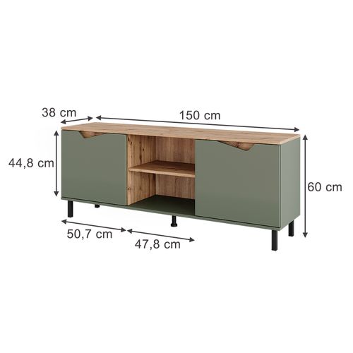 Meuble TV Marelle 57840 Vert/artisan 150x60cm Avec 2 Portes