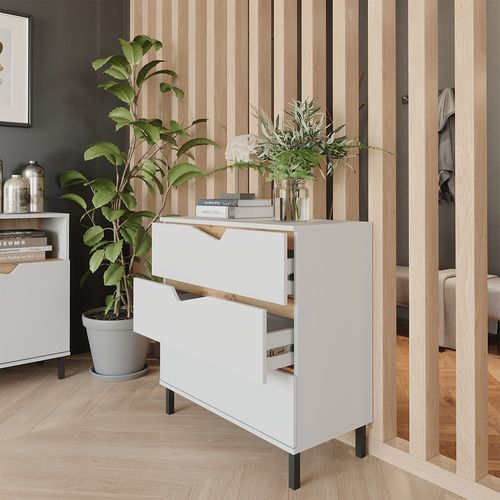 Commode Avec Tiroirs Marelle, Blanc/artisan, 80x81.2cm Avec 3 Tiroirs